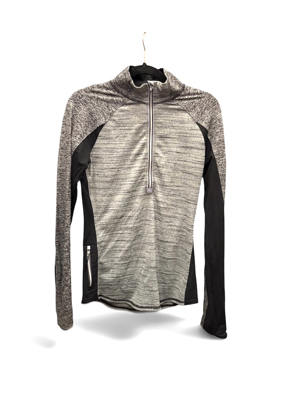 Athleta Men's Heather Gray and Black Half-Zip Pullover